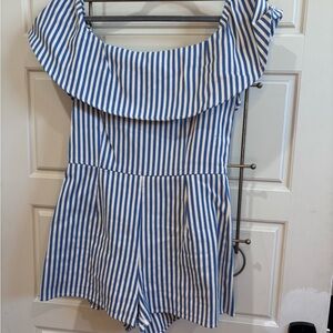 Sugarlips Blue and White Striped Off-Shoulder One-Piece